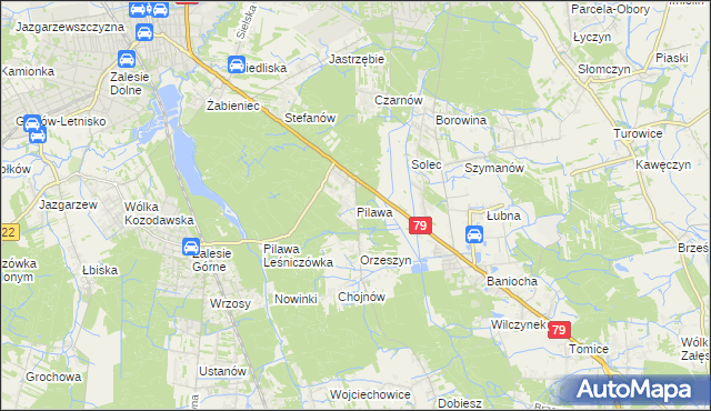 mapa Pilawa gmina Piaseczno, Pilawa gmina Piaseczno na mapie Targeo