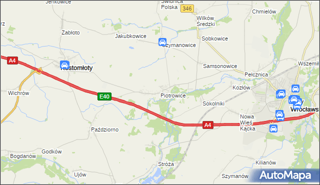 mapa Piotrowice gmina Kostomłoty, Piotrowice gmina Kostomłoty na mapie Targeo