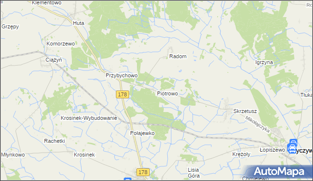 mapa Piotrowo gmina Ryczywół, Piotrowo gmina Ryczywół na mapie Targeo