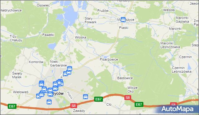 mapa Pisarzowice gmina Kobyla Góra, Pisarzowice gmina Kobyla Góra na mapie Targeo