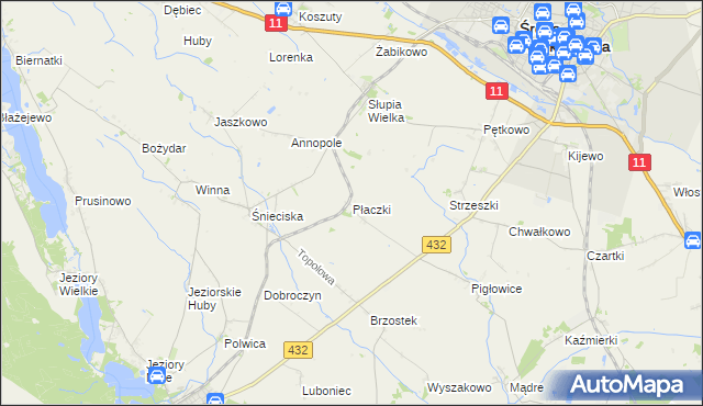 mapa Płaczki gmina Zaniemyśl, Płaczki gmina Zaniemyśl na mapie Targeo