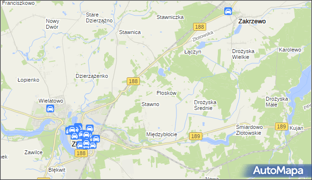 mapa Płosków gmina Złotów, Płosków gmina Złotów na mapie Targeo