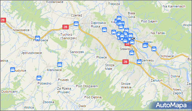 mapa Płowce gmina Sanok, Płowce gmina Sanok na mapie Targeo