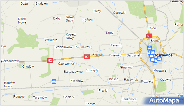 mapa Pniewo gmina Chodów, Pniewo gmina Chodów na mapie Targeo