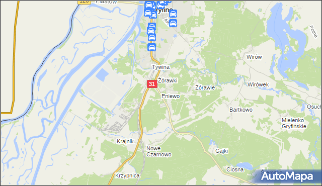 mapa Pniewo gmina Gryfino, Pniewo gmina Gryfino na mapie Targeo