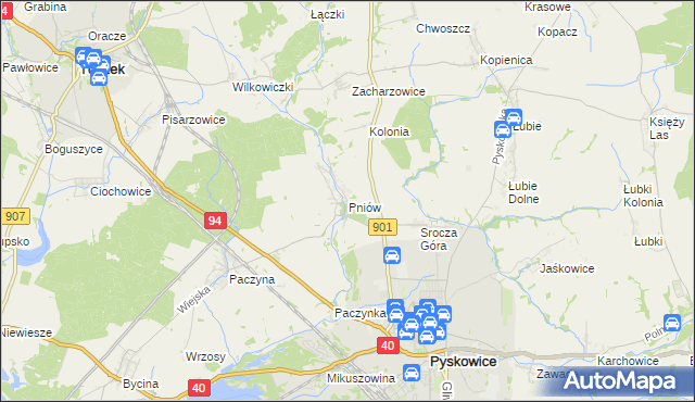 mapa Pniów gmina Toszek, Pniów gmina Toszek na mapie Targeo