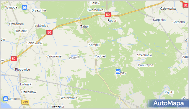 mapa Podbiel gmina Celestynów, Podbiel gmina Celestynów na mapie Targeo