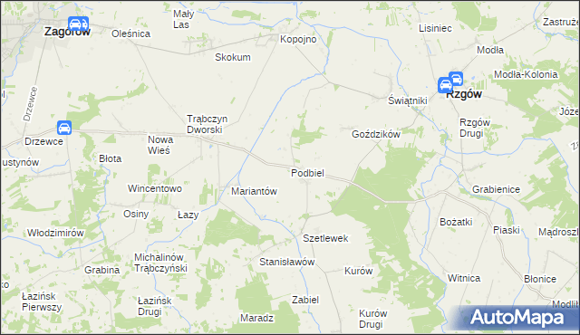 mapa Podbiel gmina Zagórów, Podbiel gmina Zagórów na mapie Targeo