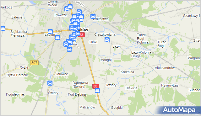 mapa Podgaj gmina Łuków, Podgaj gmina Łuków na mapie Targeo