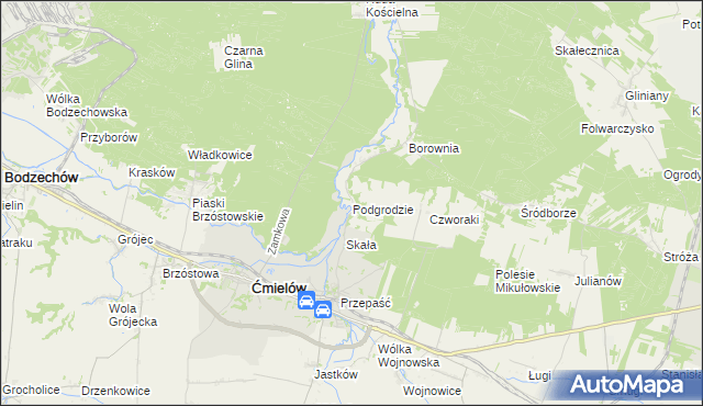 mapa Podgrodzie gmina Ćmielów, Podgrodzie gmina Ćmielów na mapie Targeo