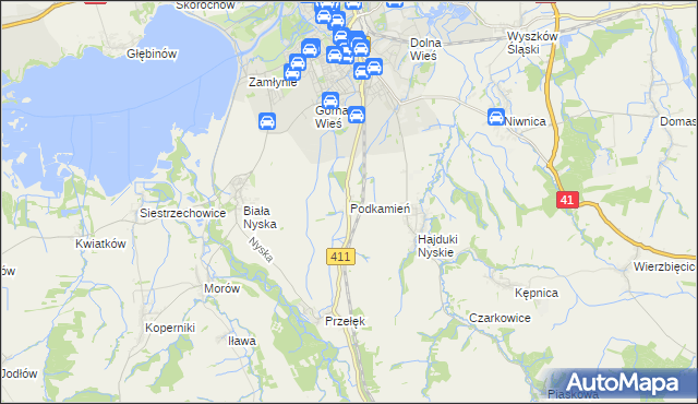 mapa Podkamień gmina Nysa, Podkamień gmina Nysa na mapie Targeo