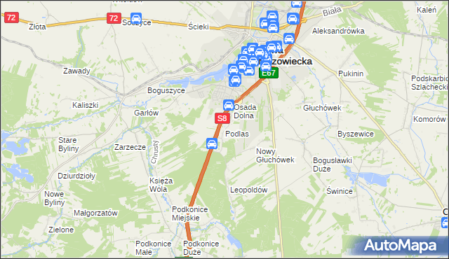 mapa Podlas gmina Rawa Mazowiecka, Podlas gmina Rawa Mazowiecka na mapie Targeo