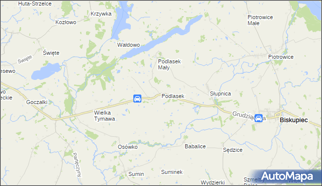 mapa Podlasek gmina Biskupiec, Podlasek gmina Biskupiec na mapie Targeo