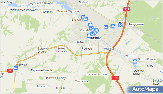 mapa Podlesie gmina Kraśnik, Podlesie gmina Kraśnik na mapie Targeo