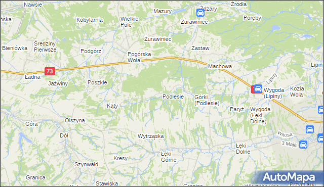 mapa Podlesie gmina Pilzno, Podlesie gmina Pilzno na mapie Targeo