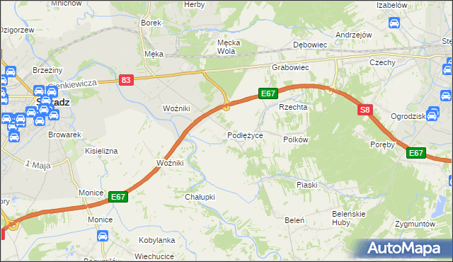 mapa Podłężyce, Podłężyce na mapie Targeo