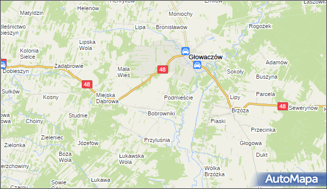 mapa Podmieście gmina Głowaczów, Podmieście gmina Głowaczów na mapie Targeo