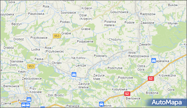 mapa Podolany gmina Kalwaria Zebrzydowska, Podolany gmina Kalwaria Zebrzydowska na mapie Targeo