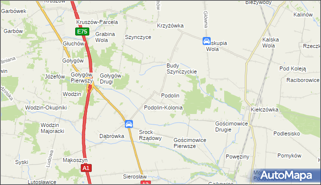 mapa Podolin gmina Moszczenica, Podolin gmina Moszczenica na mapie Targeo