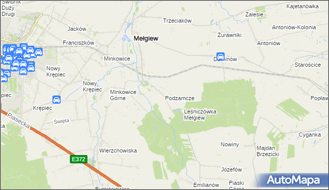 mapa Podzamcze gmina Mełgiew, Podzamcze gmina Mełgiew na mapie Targeo