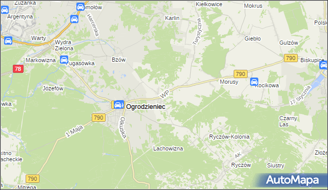 mapa Podzamcze gmina Ogrodzieniec, Podzamcze gmina Ogrodzieniec na mapie Targeo