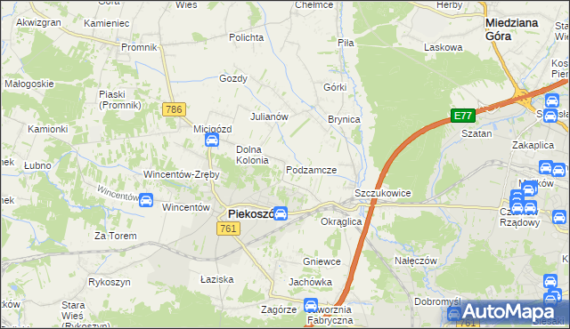 mapa Podzamcze gmina Piekoszów, Podzamcze gmina Piekoszów na mapie Targeo