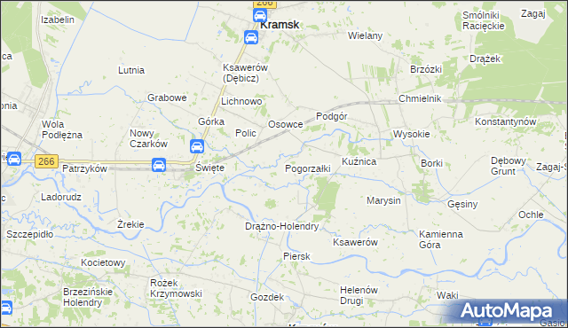 mapa Pogorzałki gmina Kramsk, Pogorzałki gmina Kramsk na mapie Targeo