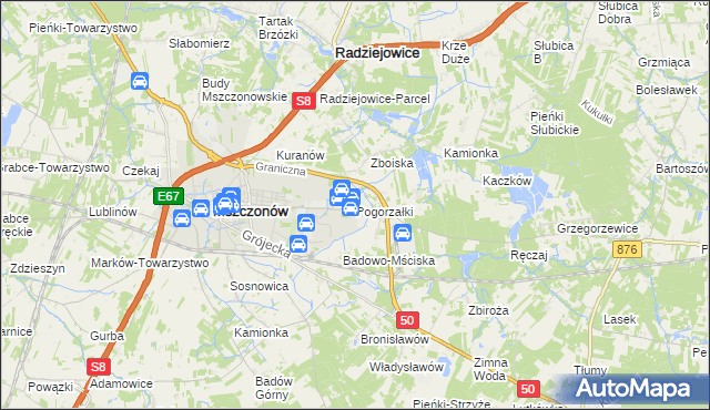 mapa Pogorzałki gmina Mszczonów, Pogorzałki gmina Mszczonów na mapie Targeo