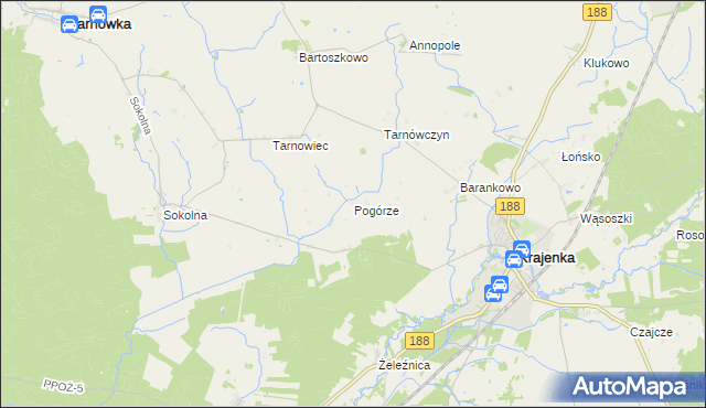 mapa Pogórze gmina Krajenka, Pogórze gmina Krajenka na mapie Targeo