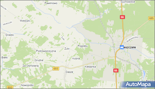mapa Pogreby, Pogreby na mapie Targeo