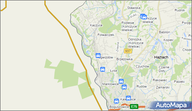 mapa Pogwizdów gmina Hażlach, Pogwizdów gmina Hażlach na mapie Targeo