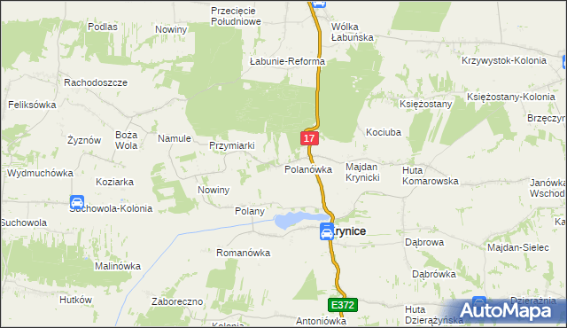 mapa Polanówka gmina Krynice, Polanówka gmina Krynice na mapie Targeo