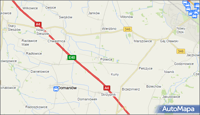 mapa Polwica gmina Domaniów, Polwica gmina Domaniów na mapie Targeo