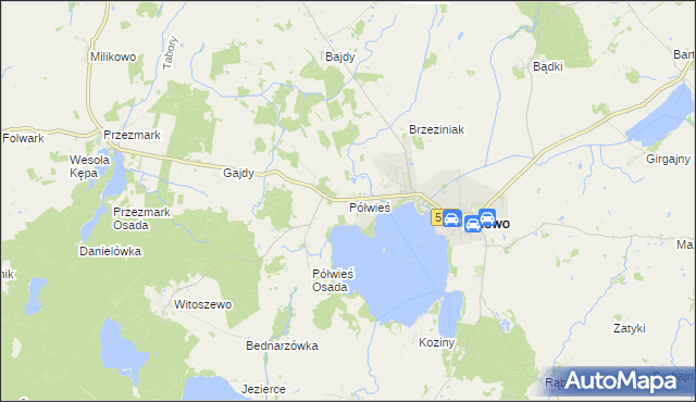 mapa Półwieś gmina Zalewo, Półwieś gmina Zalewo na mapie Targeo