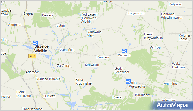 mapa Pomiary gmina Strzelce Wielkie, Pomiary gmina Strzelce Wielkie na mapie Targeo