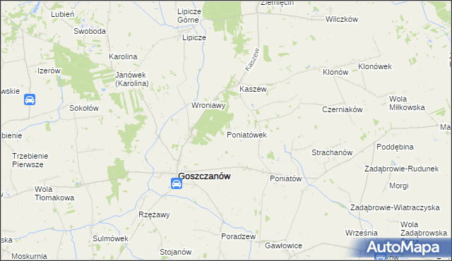 mapa Poniatówek gmina Goszczanów, Poniatówek gmina Goszczanów na mapie Targeo