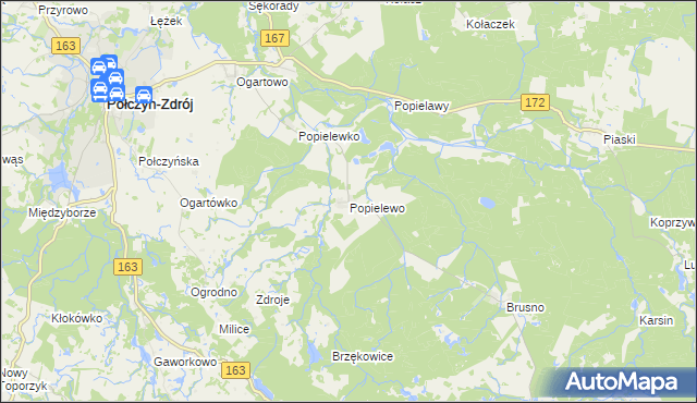 mapa Popielewo gmina Połczyn-Zdrój, Popielewo gmina Połczyn-Zdrój na mapie Targeo