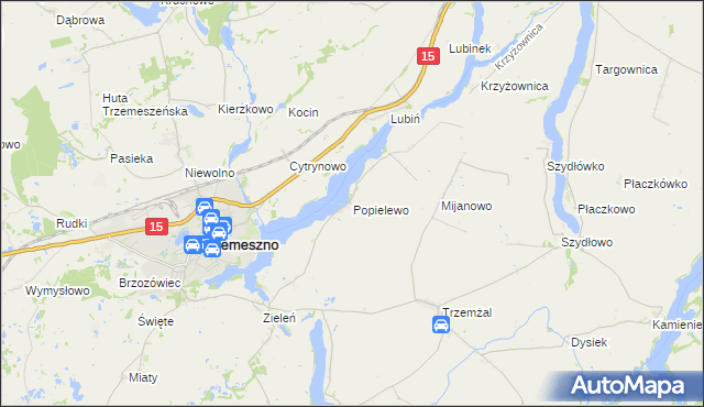 mapa Popielewo gmina Trzemeszno, Popielewo gmina Trzemeszno na mapie Targeo