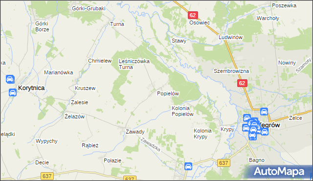 mapa Popielów gmina Liw, Popielów gmina Liw na mapie Targeo