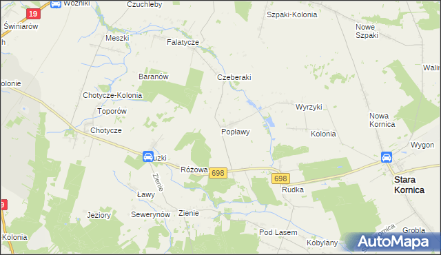 mapa Popławy gmina Stara Kornica, Popławy gmina Stara Kornica na mapie Targeo