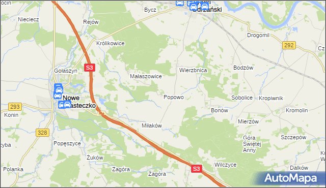 mapa Popowo gmina Bytom Odrzański, Popowo gmina Bytom Odrzański na mapie Targeo