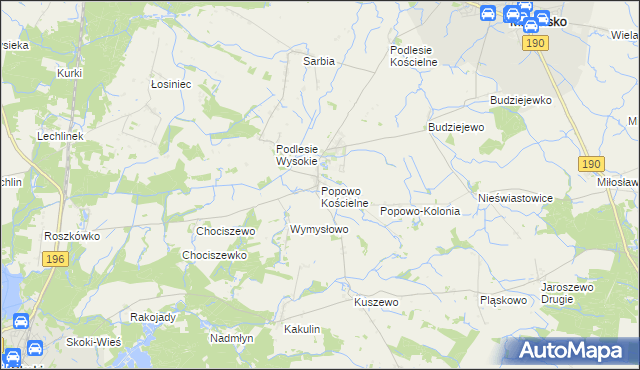 mapa Popowo Kościelne gmina Mieścisko, Popowo Kościelne gmina Mieścisko na mapie Targeo