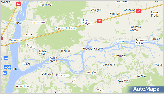 mapa Popowo-Parcele, Popowo-Parcele na mapie Targeo