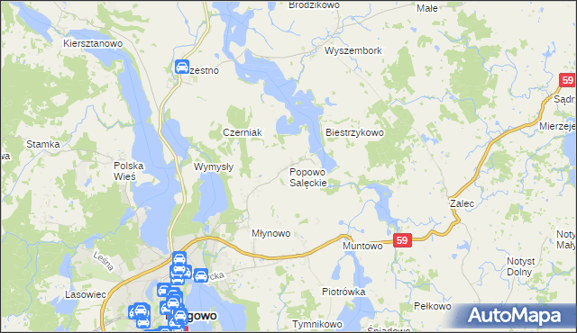 mapa Popowo Salęckie, Popowo Salęckie na mapie Targeo