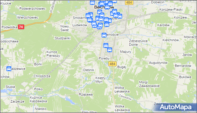 mapa Poręby gmina Bełchatów, Poręby gmina Bełchatów na mapie Targeo