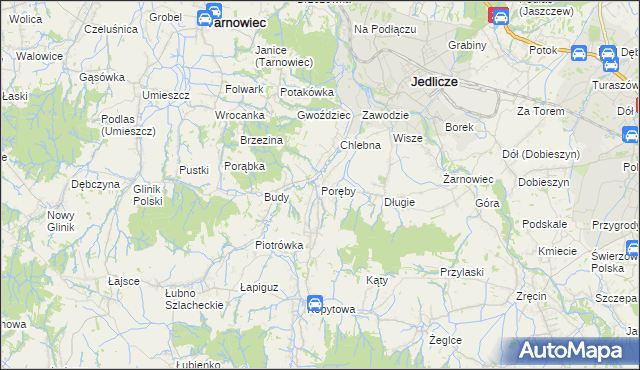 mapa Poręby gmina Jedlicze, Poręby gmina Jedlicze na mapie Targeo