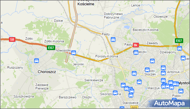 mapa Porosły-Kolonia, Porosły-Kolonia na mapie Targeo