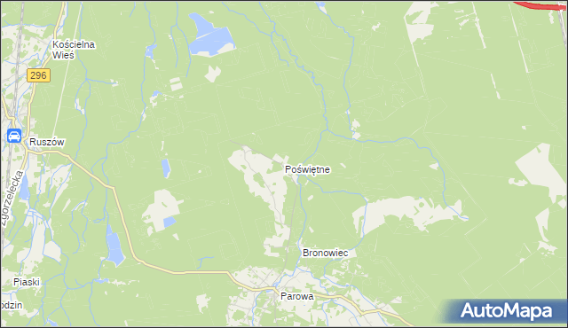 mapa Poświętne gmina Osiecznica, Poświętne gmina Osiecznica na mapie Targeo