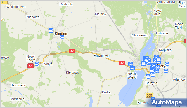 mapa Powodowo gmina Wolsztyn, Powodowo gmina Wolsztyn na mapie Targeo