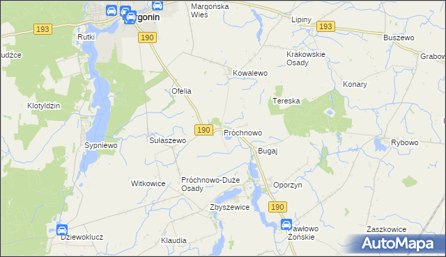 mapa Próchnowo gmina Margonin, Próchnowo gmina Margonin na mapie Targeo